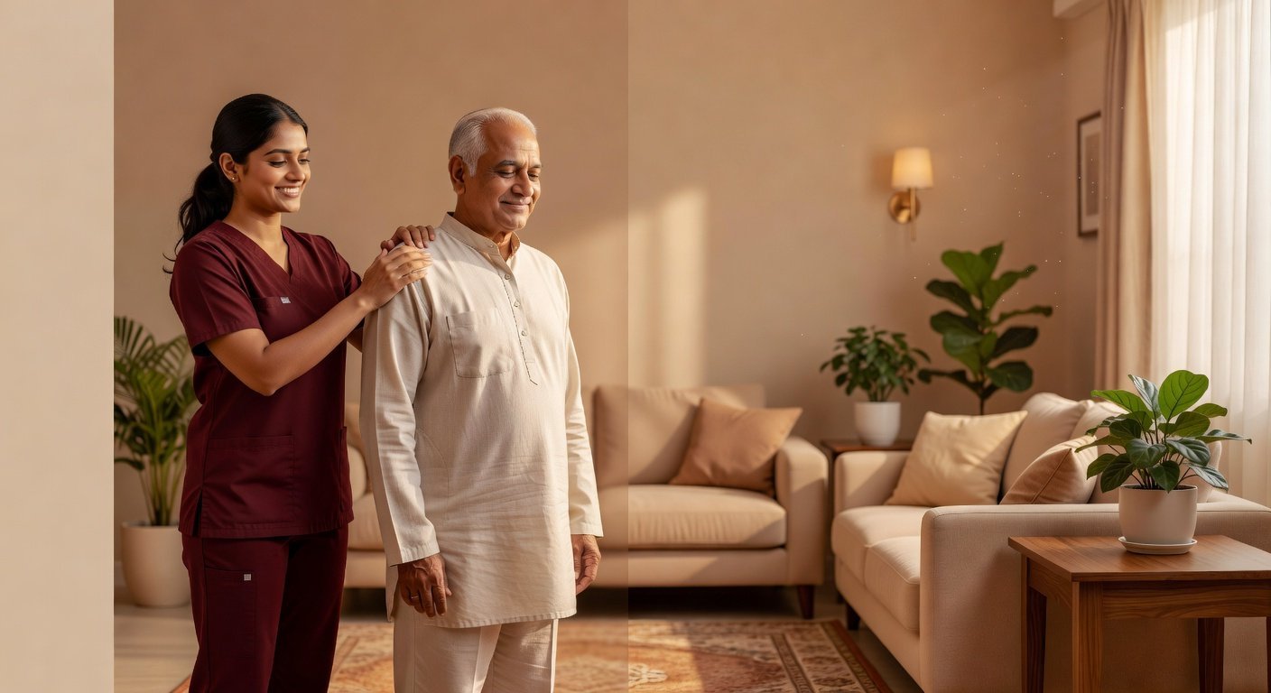 WAD Health caregiver assisting a senior at home in Gurgaon